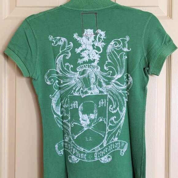 Morphine Generation - Rock and Roll Crest with Skull Polo Shirt - M   Medium - Picture 1 of 4